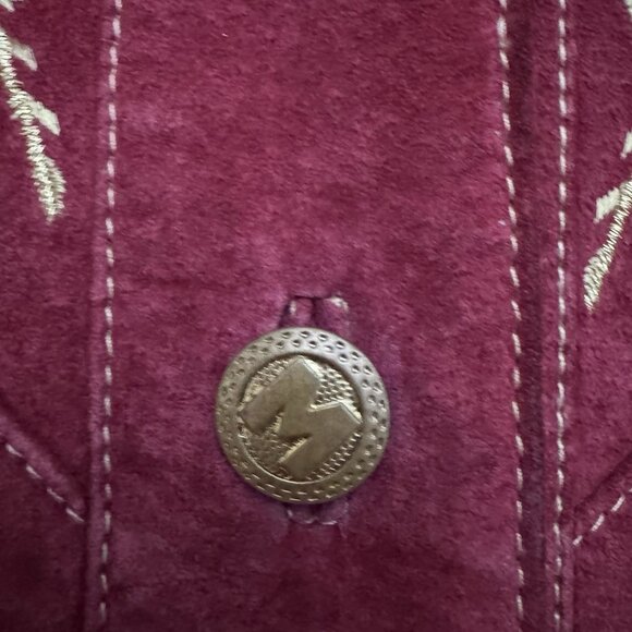 Bob Mackie Wearable Art Jacket Medium Red Suede Gold Embroidered Western Boho - Picture 5 of 16